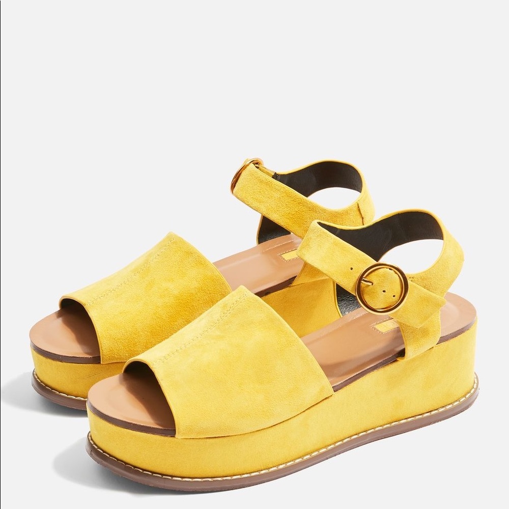 Topshop Wow Yellow Suede Platform Sandles Size 8.5